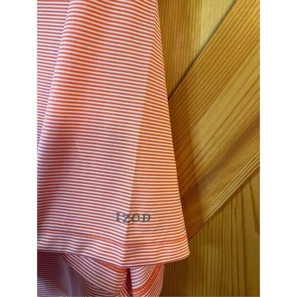 IZOD Golf Polo Shirt Men's Size XL Hot Coral Striped 1/4 Button up Short Sleeve - Picture 2 of 6